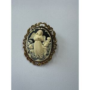Angel Blue Cameo Bronze Tone Brooch. Zinc Alloy Metal